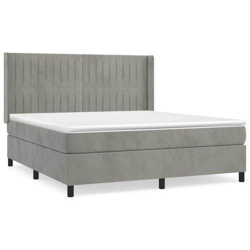 Боксспринг легло с матрак, светлосиво, 180x200 см, кадифе