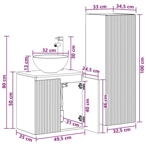 Комплект мебели за баня 2 бр. Опушен дъб 33 x 34,5 x 100 см