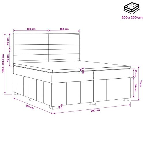 Континентално легло с матрак Тъмносиво 200 x 200 cm Текстил