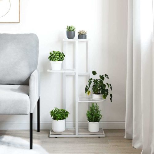 4-етажна поставка за цветя, 43x22x76 см, бяла, метал