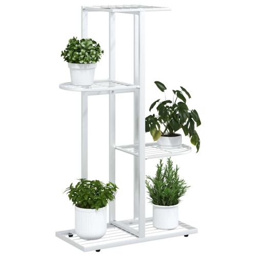 4-етажна поставка за цветя, 43x22x76 см, бяла, метал