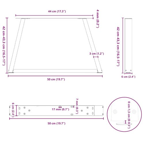 Крака за масичка за кафе, V-образна, 2 бр., антрацит, 50x(42-43,3) см, стомана