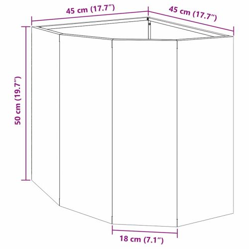 Ъглов сандък за цветя Сребристо 45 x 45 x 50 см