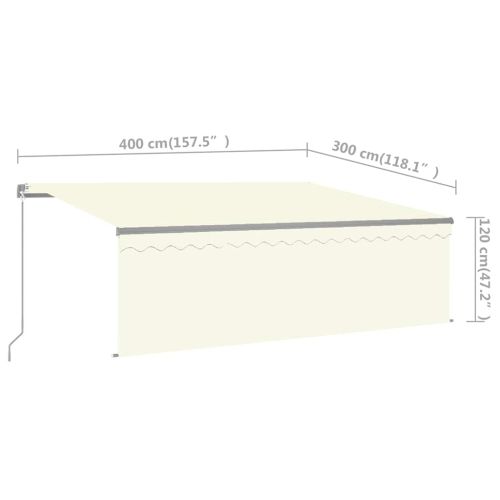 Ръчно прибиращ се сенник с щора и LED, 4x3 м, кремав