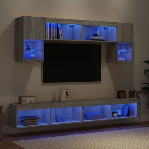 ТВ стенни модули с LED, 6 части, сив сонома, инженерно дърво