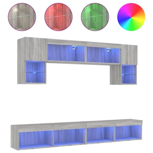 ТВ стенни модули с LED, 6 части, сив сонома, инженерно дърво