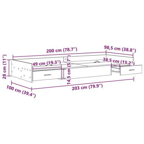 Рамка за легло Черния дъб 100 x 200 cm Инженерна дървесина