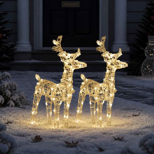 Коледни елени, 2 бр, топло бяло, 80 LED, акрил