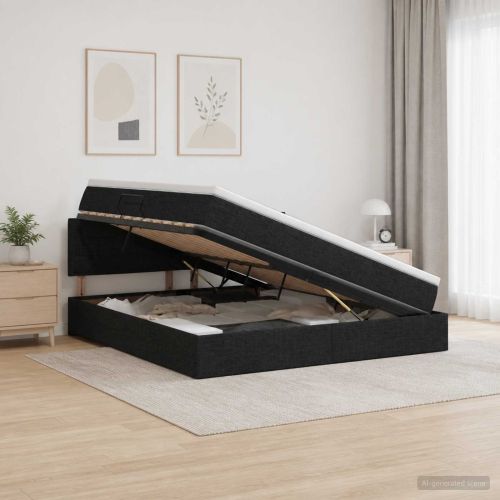 LED легло за съхранение с матрак Черно 180 x 200 cm Текстил