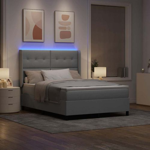 LED кутия за пружини с легло Светлосиво 140 x 190 cm текстил