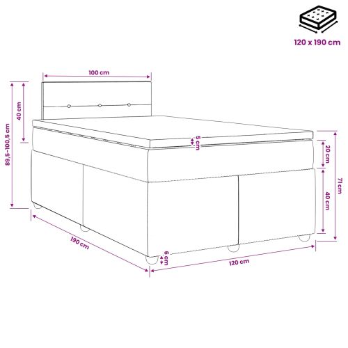 Континентално легло с матрак Черно 120 x 190 cm Текстил