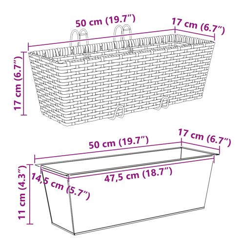 Парапет 2 бр. Черно 50 x 17 x 17 см Метал