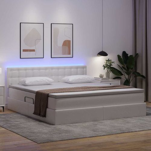 Легло с място за съхранение и LED с LED Чисто бяло 160 x 200 cm
