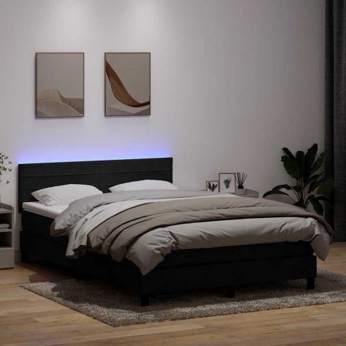 Боксспринг легло с матрак и LED, черно, 160x210 см, кадифе