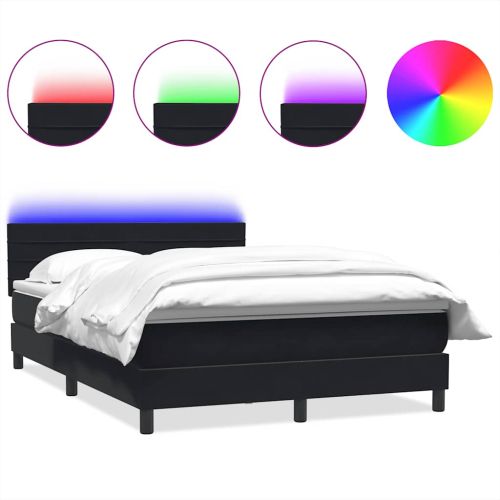 Боксспринг легло с матрак и LED, черно, 160x210 см, кадифе