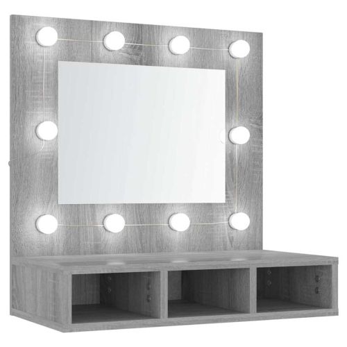 Огледален шкаф с LED, Сив сонома, 60x31,5x62 см