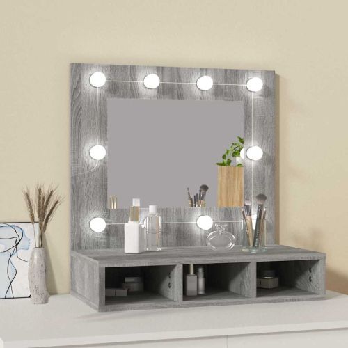 Огледален шкаф с LED, Сив сонома, 60x31,5x62 см