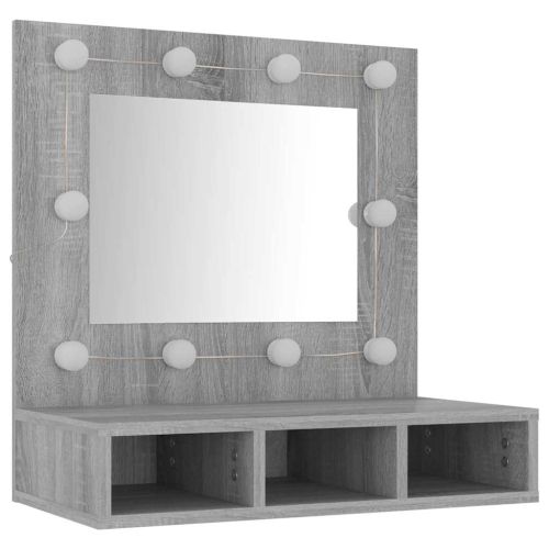 Огледален шкаф с LED, Сив сонома, 60x31,5x62 см