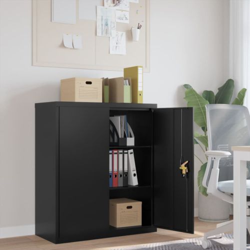 Шкаф за папки черен 90x40x105 см стомана