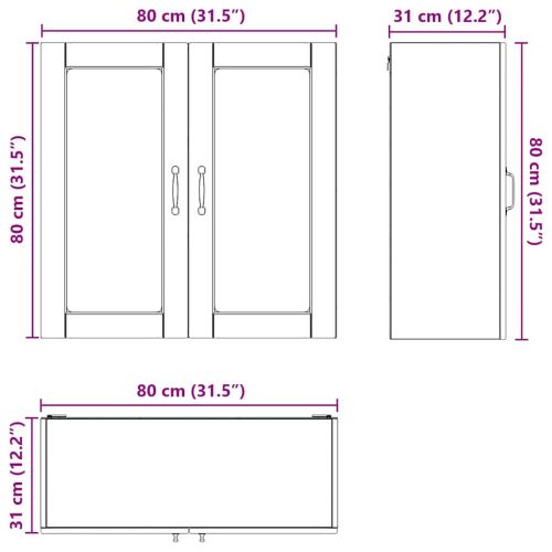 Стенен стъклен шкаф PORTO Черно 80 x 31 x 80 см