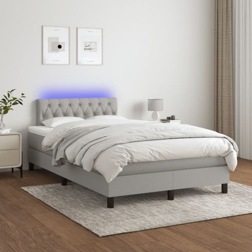 Боксспринг легло с матрак и LED, светлосиво, 120x190 см, плат