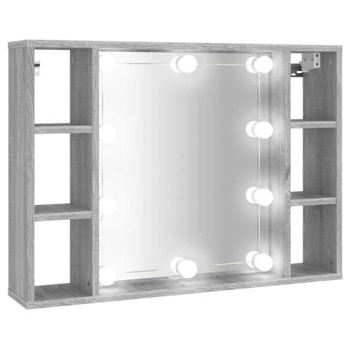 Огледален шкаф с LED,Сив сонома, 76x15x55 см