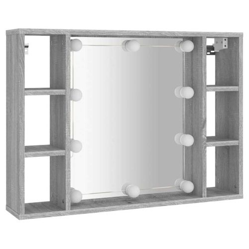 Огледален шкаф с LED,Сив сонома, 76x15x55 см