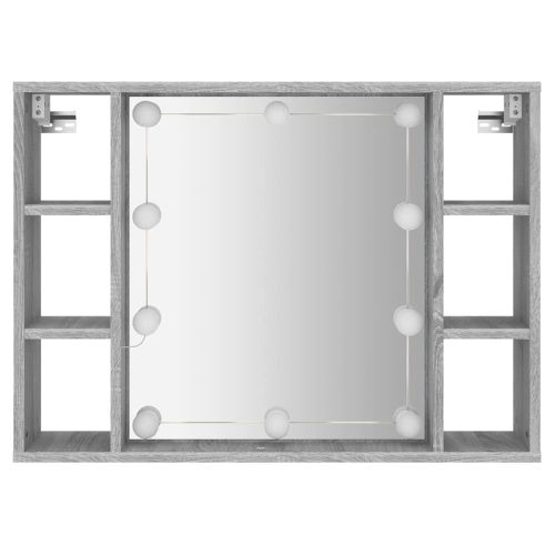 Огледален шкаф с LED,Сив сонома, 76x15x55 см