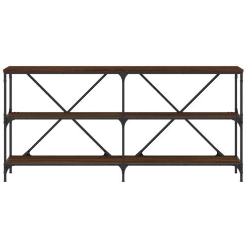 Конзолна маса кафяв дъб 160x30x75 см инженерно дърво и желязо