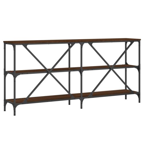 Конзолна маса кафяв дъб 160x30x75 см инженерно дърво и желязо