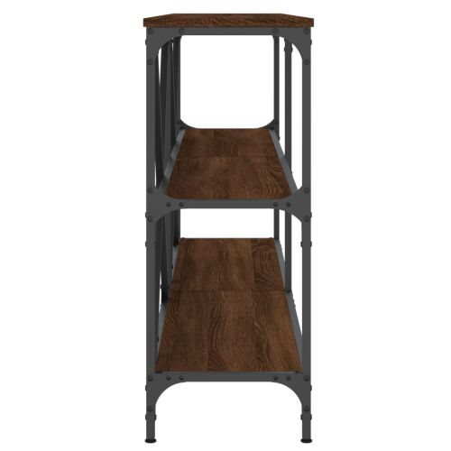 Конзолна маса кафяв дъб 160x30x75 см инженерно дърво и желязо