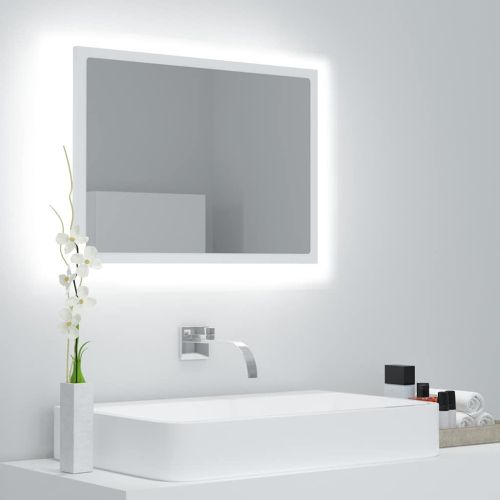 LED огледало за баня, бяло, 60x8,5x37 см, акрил
