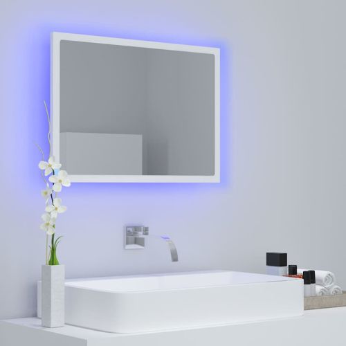 LED огледало за баня, бяло, 60x8,5x37 см, акрил
