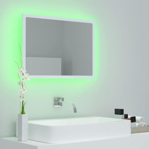 LED огледало за баня, бяло, 60x8,5x37 см, акрил