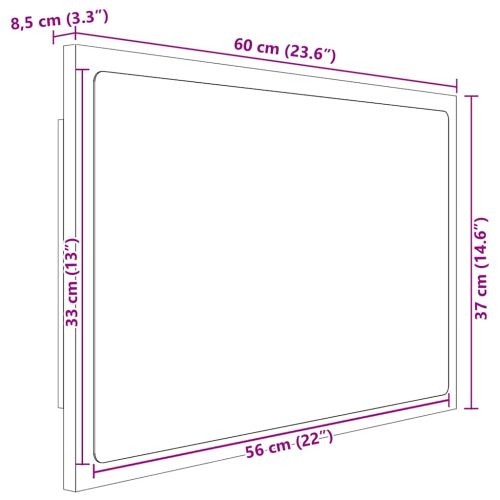 LED огледало за баня, бяло, 60x8,5x37 см, акрил