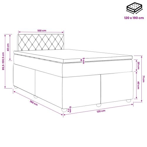 Континентално легло с матрак Тъмносиво 120 x 190 cm Кадифе
