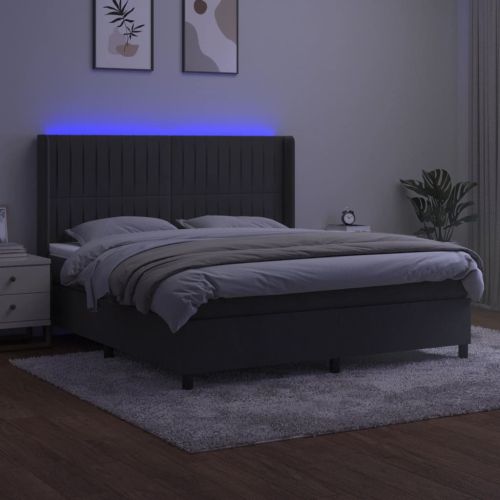 Боксспринг легло с матрак и LED, тъмносиво, 180x200 см, кадифе