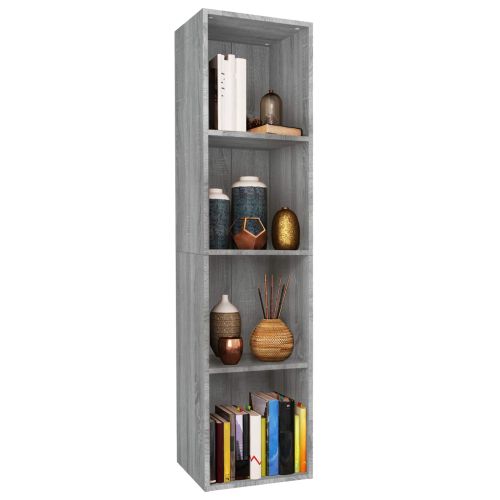 Шкаф за книги/ТВ шкаф сив сонома 36x30x143 см инженерно дърво