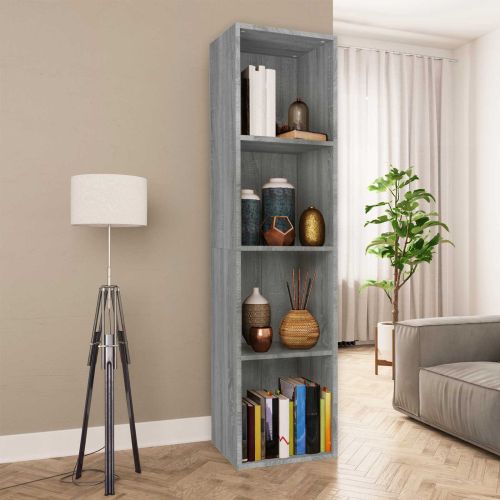 Шкаф за книги/ТВ шкаф сив сонома 36x30x143 см инженерно дърво