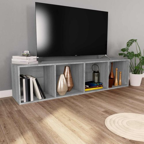 Шкаф за книги/ТВ шкаф сив сонома 36x30x143 см инженерно дърво