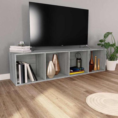 Шкаф за книги/ТВ шкаф сив сонома 36x30x143 см инженерно дърво