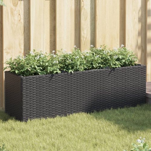 Градински плантери с 3 саксии 2 бр черни 105x30x32 см полиратан