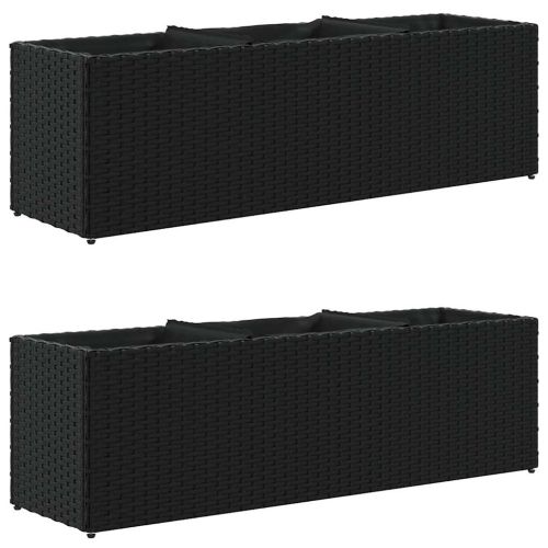 Градински плантери с 3 саксии 2 бр черни 105x30x32 см полиратан