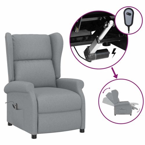 Wingback електрически реклайнер стол, светлосив, текстил