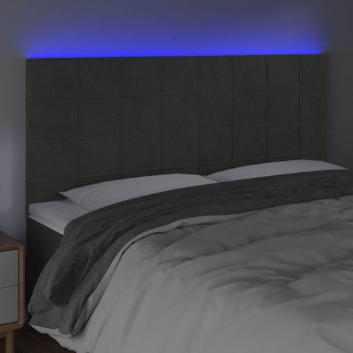 LED горна табла за легло, тъмносива, 160x5x118/128 см, кадифе