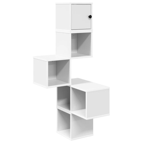 Стенен ъглов рафт Бяло 48 x 48 x 120 см Инженерна дървесина
