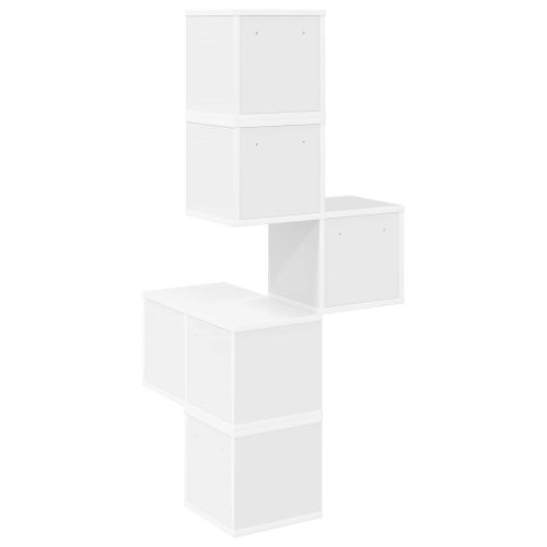 Стенен ъглов рафт Бяло 48 x 48 x 120 см Инженерна дървесина