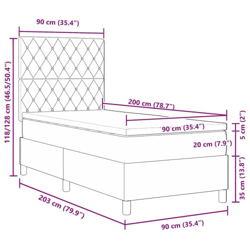 Легло с пружинирана основа Тъмен сив 90 x 200 cm Кадифе