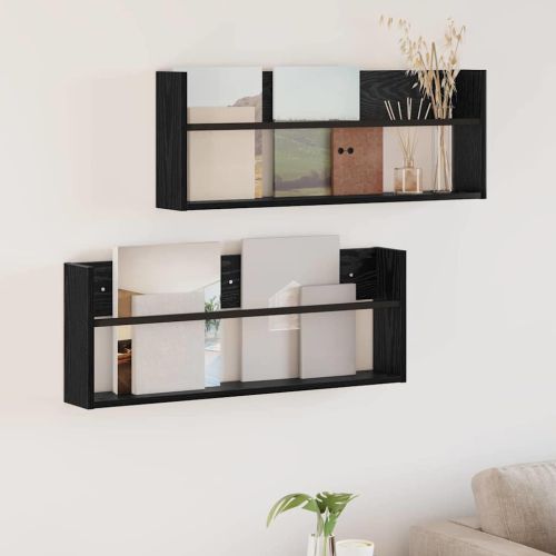 Етажерка за списания с рафт 2 бр. Черния дъб 80 x 12 x 30 см