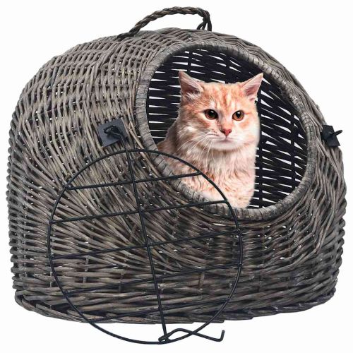Транспортен кош за котки, сив, 60x45x45 см, естествена върба